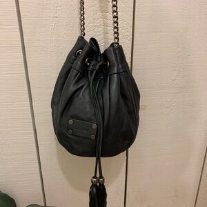 Danier Black Leather Drawstring Shoulder Bag